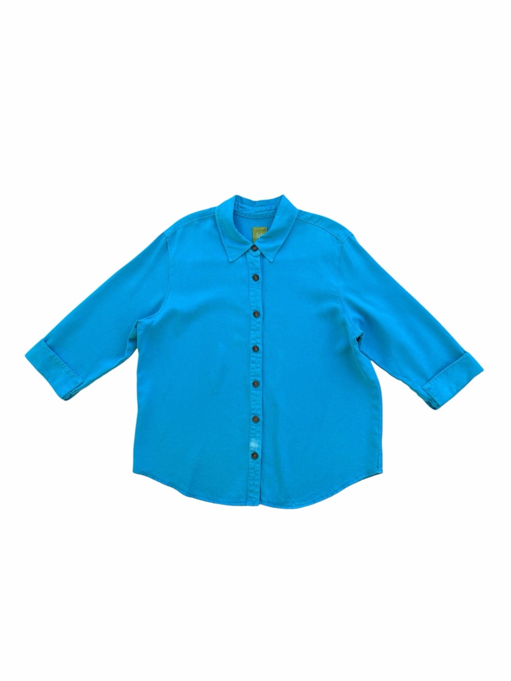Pulp Turquoise Lyocell/Tencel Collared 3/4 Sleeve Button Front Top, ~ Women’s XL